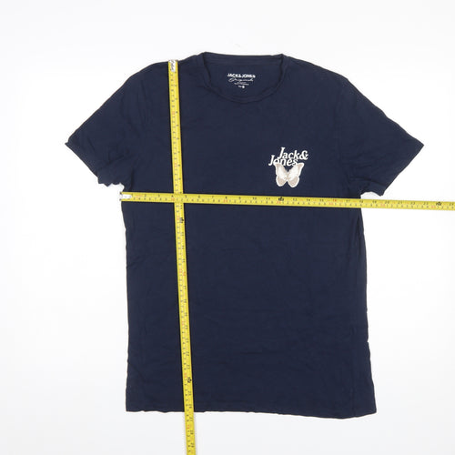 Jack & Jones Men's Blue Butterfly Logo Crew Neck T-Shirt Size S