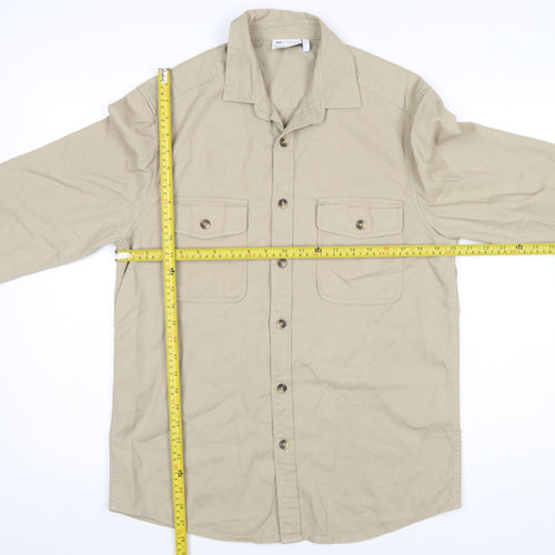 ASOS DESIGN Men's Beige Cotton Button-Up Shirt Size S Long Sleeve