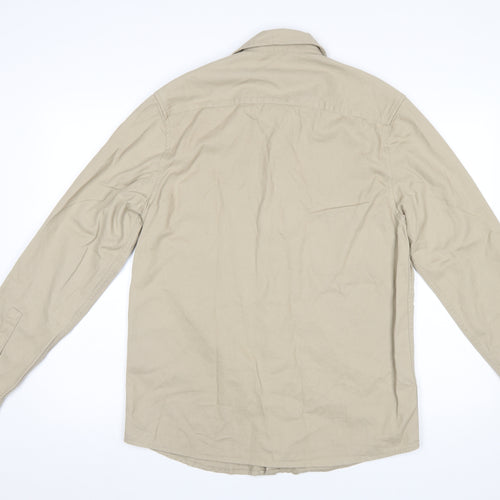 ASOS DESIGN Men's Beige Cotton Button-Up Shirt Size S Long Sleeve