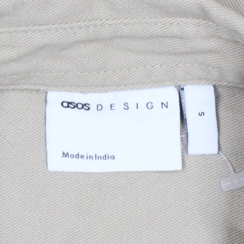 ASOS DESIGN Men's Beige Cotton Button-Up Shirt Size S Long Sleeve