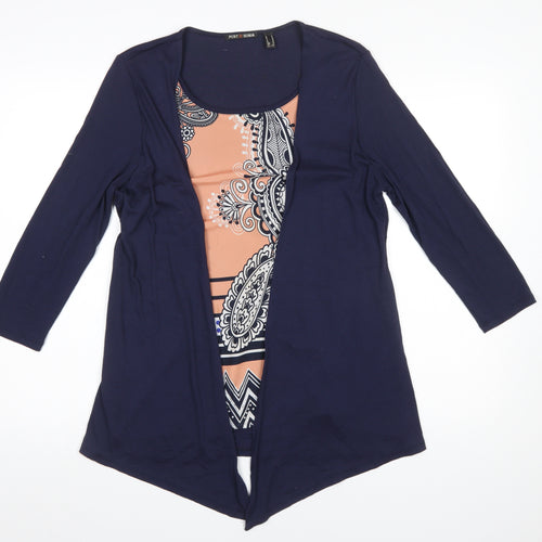 Punt Roma Women's Blue Paisley Tunic Blouse Size S 3/4 Sleeve
