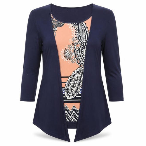 Punt Roma Women's Blue Paisley Tunic Blouse Size S 3/4 Sleeve