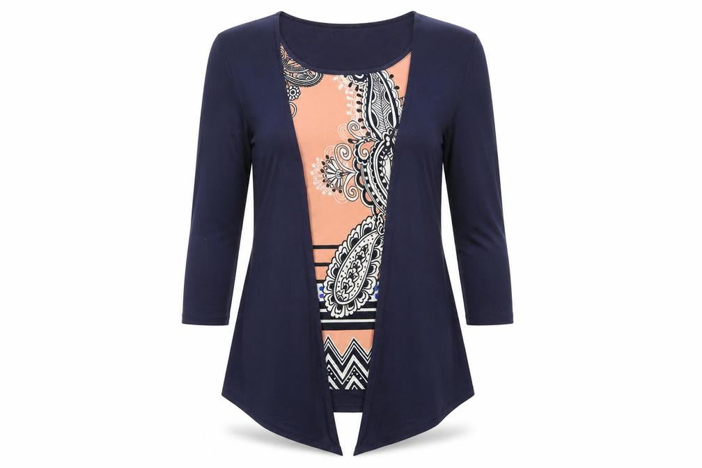 Punt Roma Women's Blue Paisley Tunic Blouse Size S 3/4 Sleeve