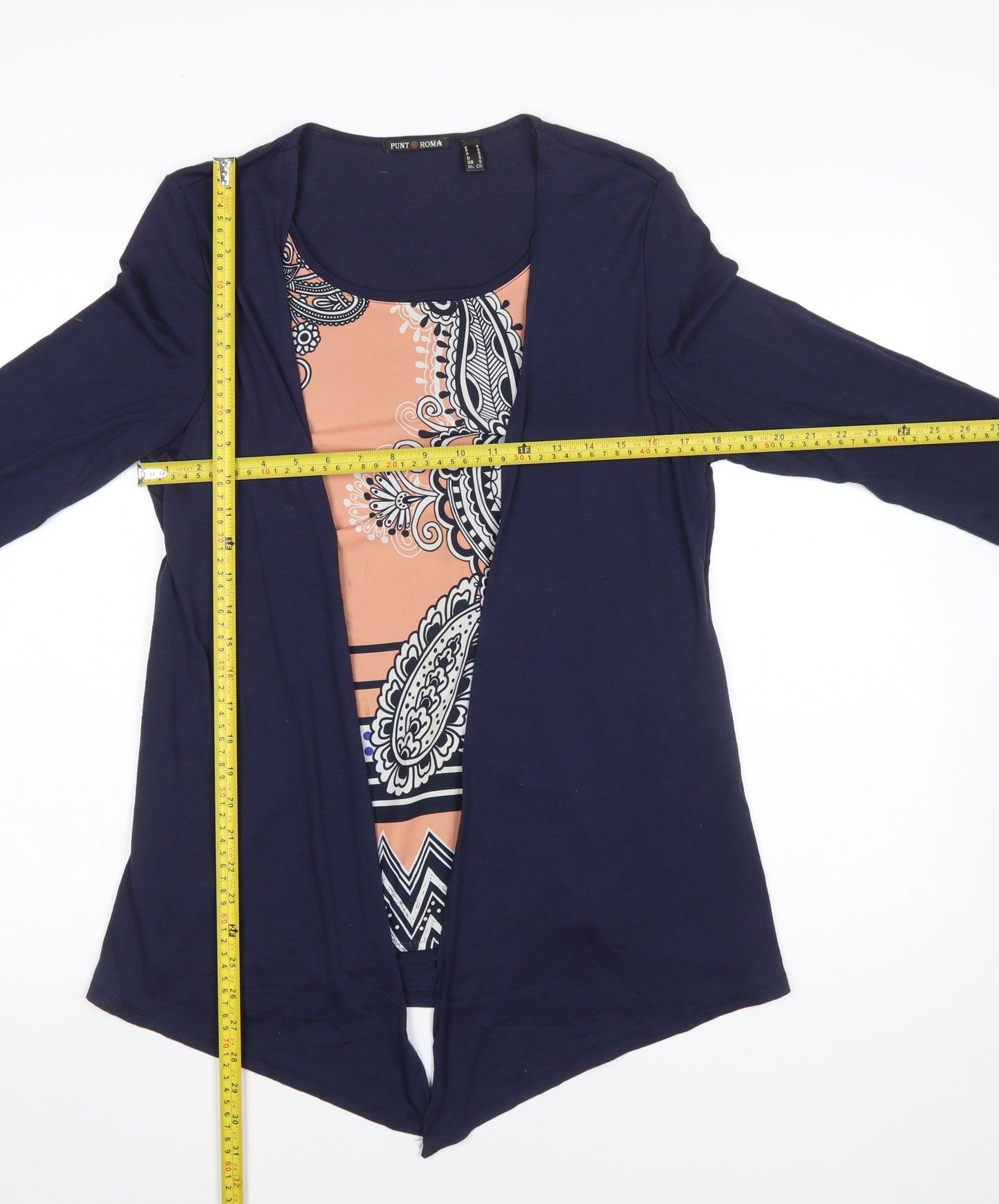 Punt Roma Women's Blue Paisley Tunic Blouse Size S 3/4 Sleeve