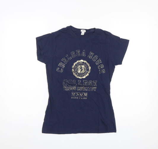 River Island Women's Blue College Graphic Cotton T-Shirt Size 10
