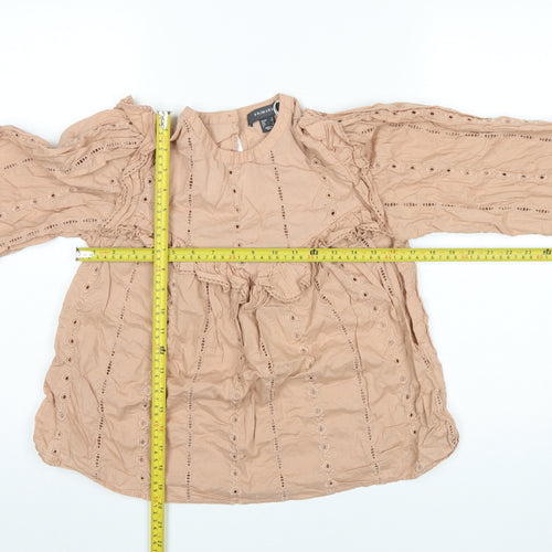 Primark Women Beige Ruffle Cotton Long Sleeve Tunic Blouse Size 6