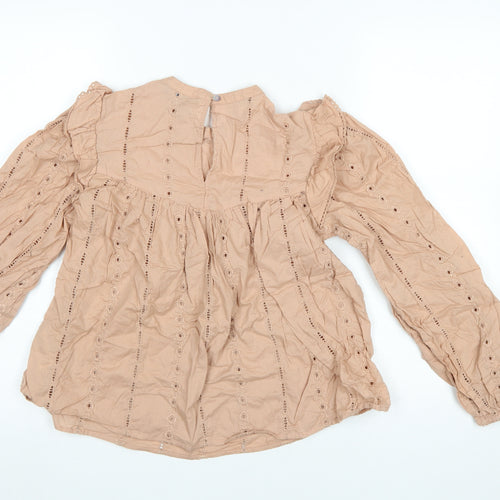 Primark Women Beige Ruffle Cotton Long Sleeve Tunic Blouse Size 6
