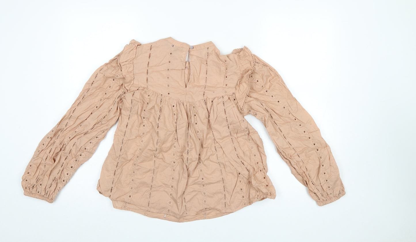 Primark Women Beige Ruffle Cotton Long Sleeve Tunic Blouse Size 6