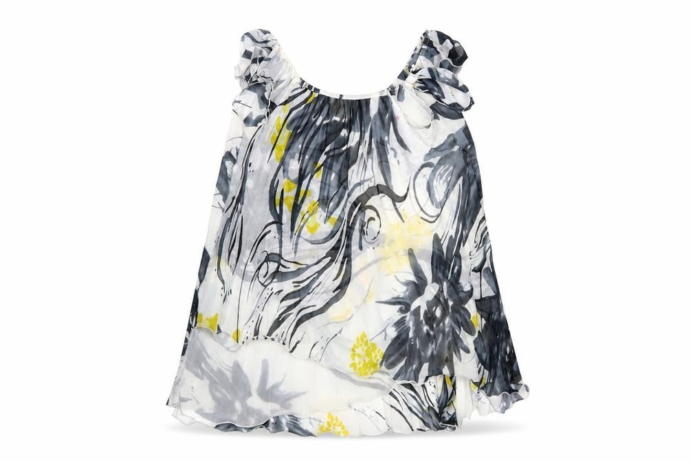 Front view of Paris LA Women’s Multicoloured Floral Chiffon Ruffle Blouse M