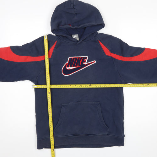 Nike Boys Navy & Red Pullover Hoodie Age 12-13 L Cotton Blend Athletic Sweatshirt