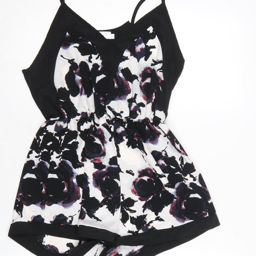 Oh My Love London Women's Black Floral Playsuit Size S Strappy Romper
