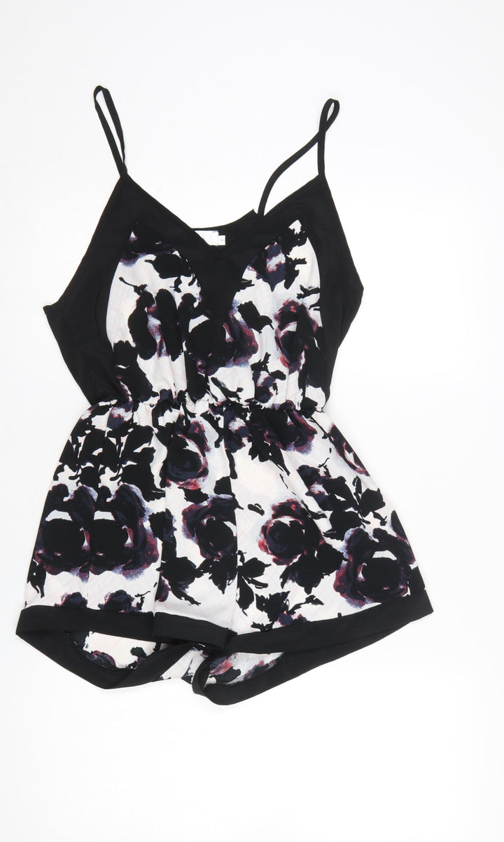 Oh My Love London Women's Black Floral Playsuit Size S Strappy Romper