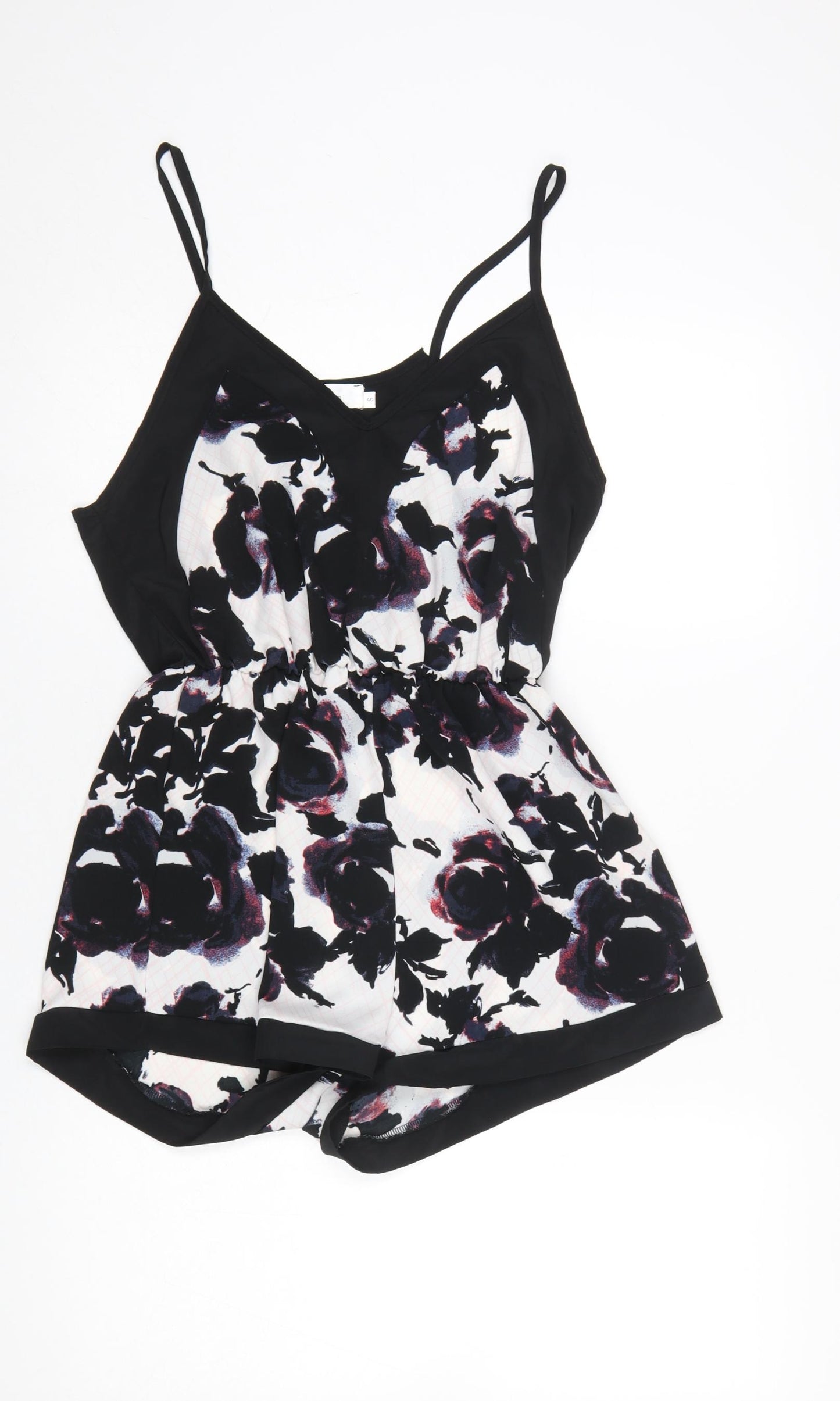 Oh My Love London Women's Black Floral Playsuit Size S Strappy Romper