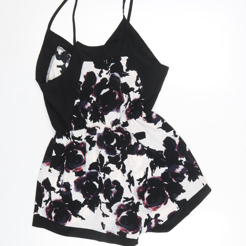 Oh My Love London Women's Black Floral Playsuit Size S Strappy Romper