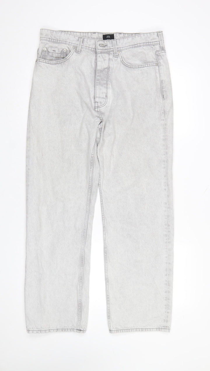 River Island Men's Grey Straight Leg Denim Jeans 32S