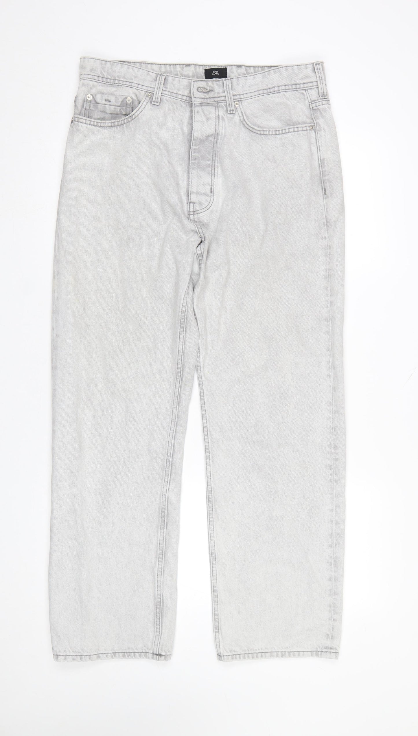River Island Men's Grey Straight Leg Denim Jeans 32S