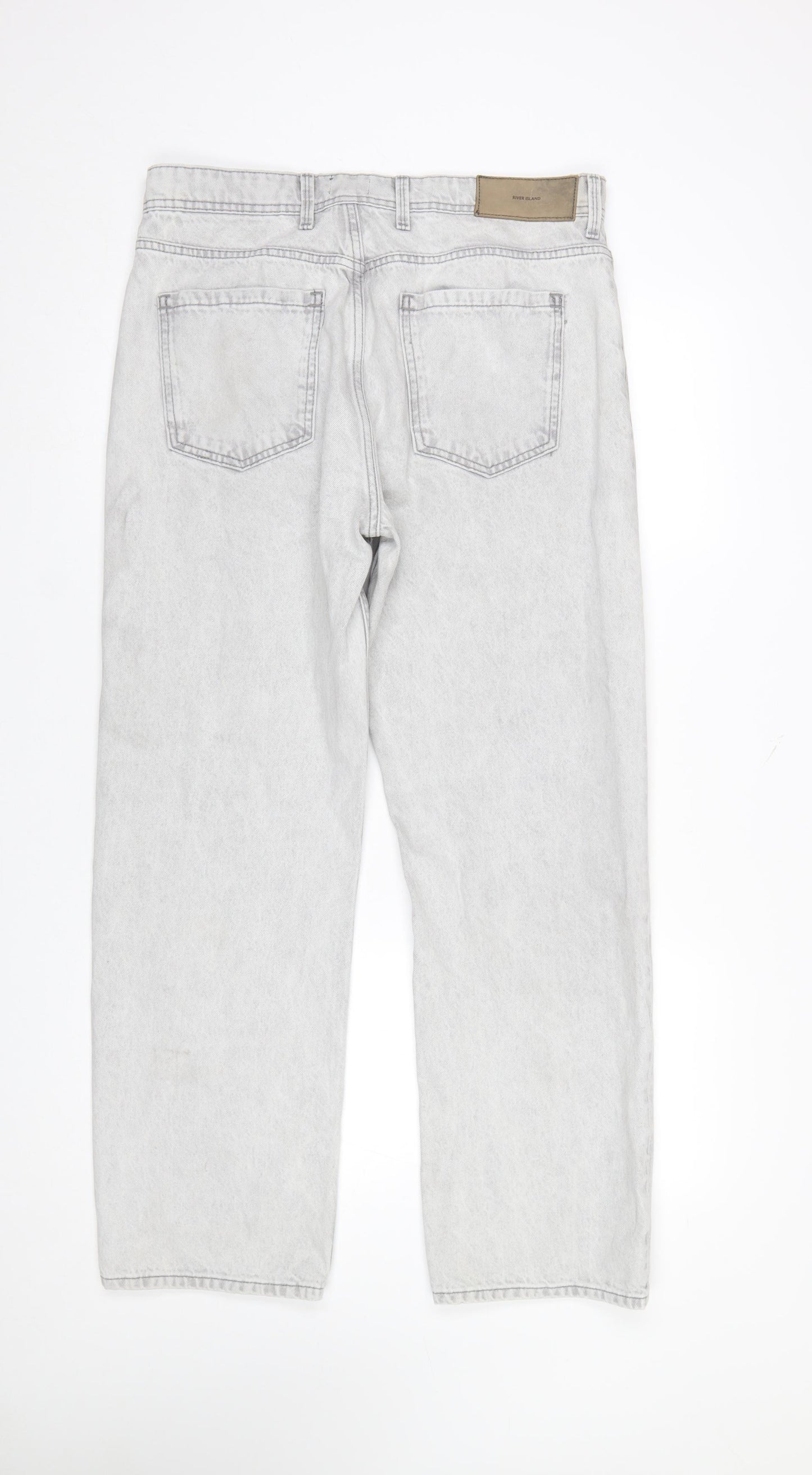 River Island Men's Grey Straight Leg Denim Jeans 32S