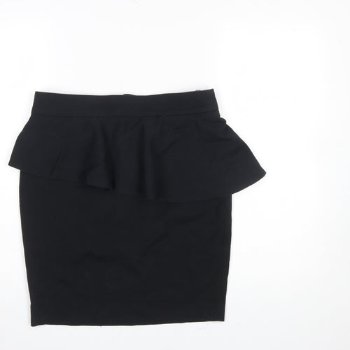 Zara Women Black L Pencil Peplum Stretch Skirt Knee Length Workwear