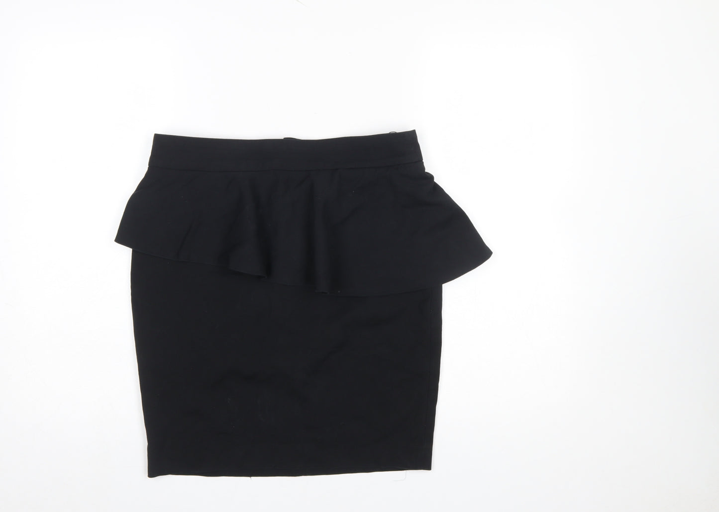 Zara Women Black L Pencil Peplum Stretch Skirt Knee Length Workwear