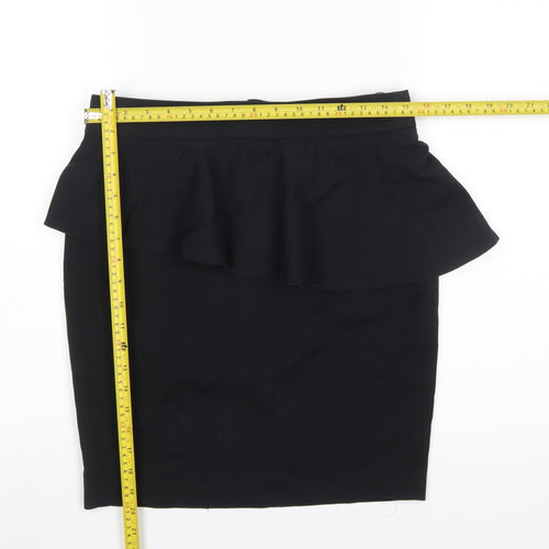 Zara Women Black L Pencil Peplum Stretch Skirt Knee Length Workwear