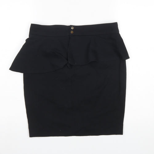 Zara Women Black L Pencil Peplum Stretch Skirt Knee Length Workwear