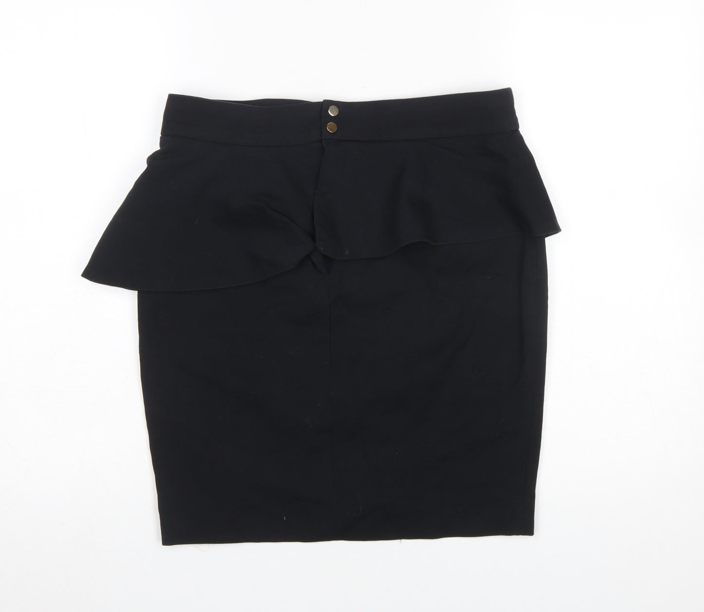 Zara Women Black L Pencil Peplum Stretch Skirt Knee Length Workwear