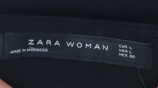 Zara Women Black L Pencil Peplum Stretch Skirt Knee Length Workwear
