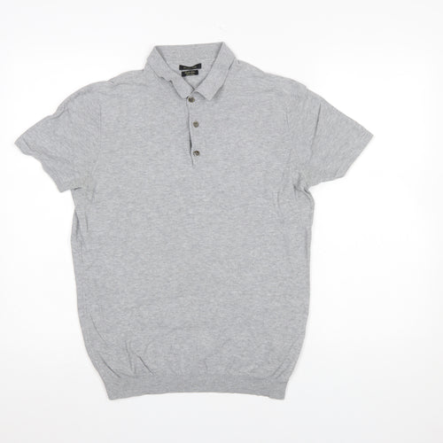 Massimo Dutti Men’s Grey Short Sleeve Cotton Polo Shirt M