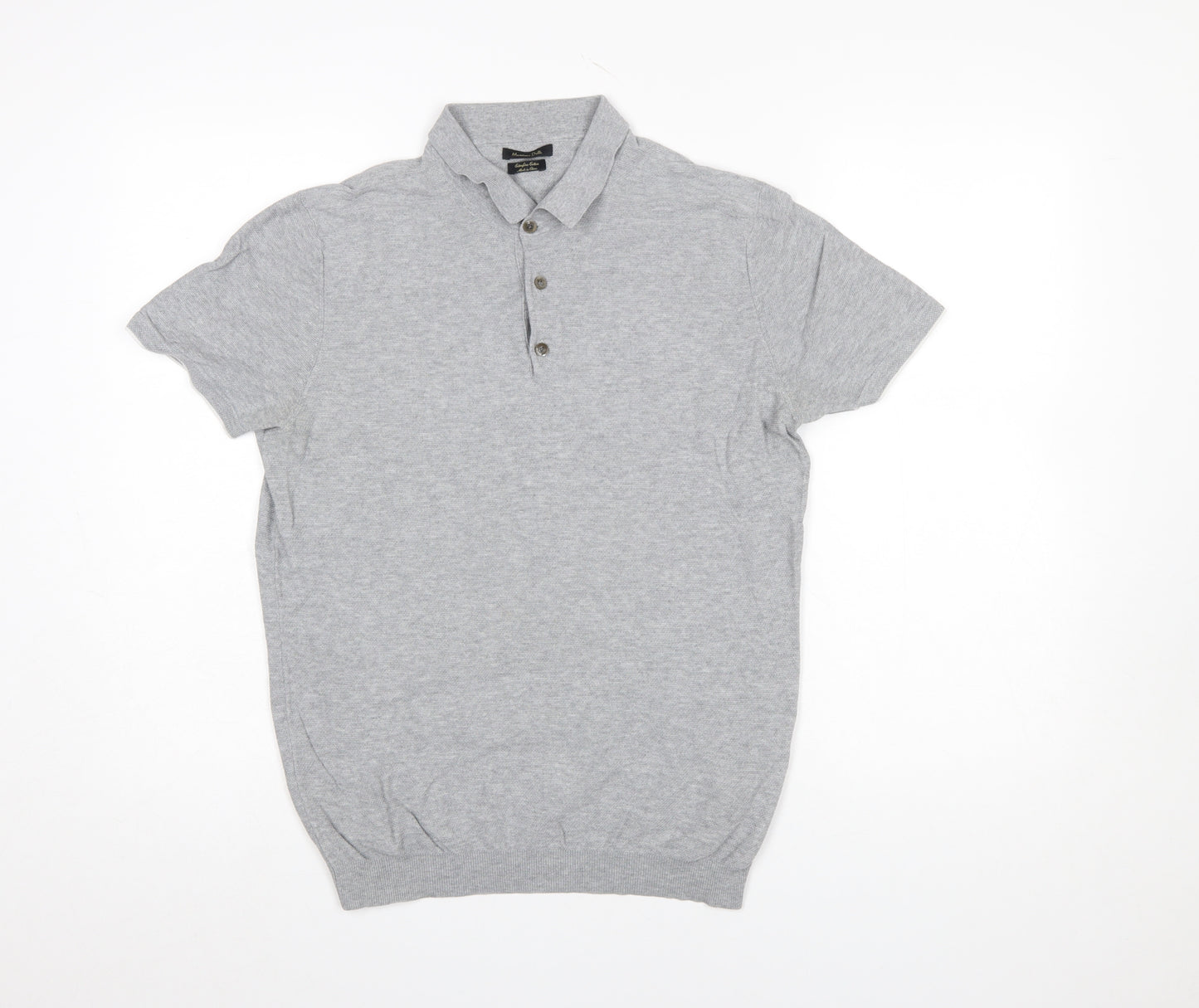 Massimo Dutti Men’s Grey Short Sleeve Cotton Polo Shirt M