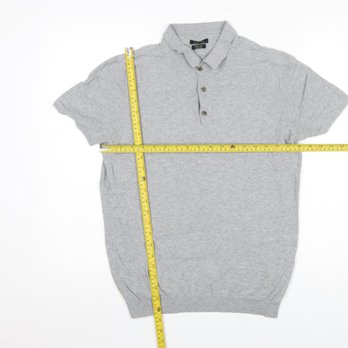 Massimo Dutti Men’s Grey Short Sleeve Cotton Polo Shirt M
