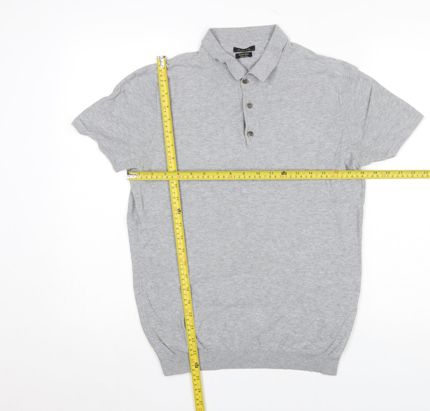 Massimo Dutti Men’s Grey Short Sleeve Cotton Polo Shirt M
