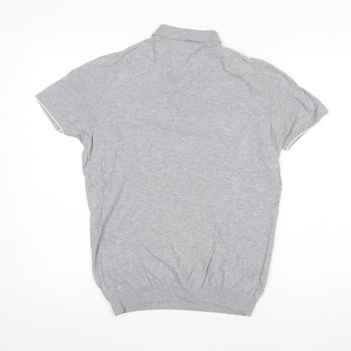 Massimo Dutti Men’s Grey Short Sleeve Cotton Polo Shirt M