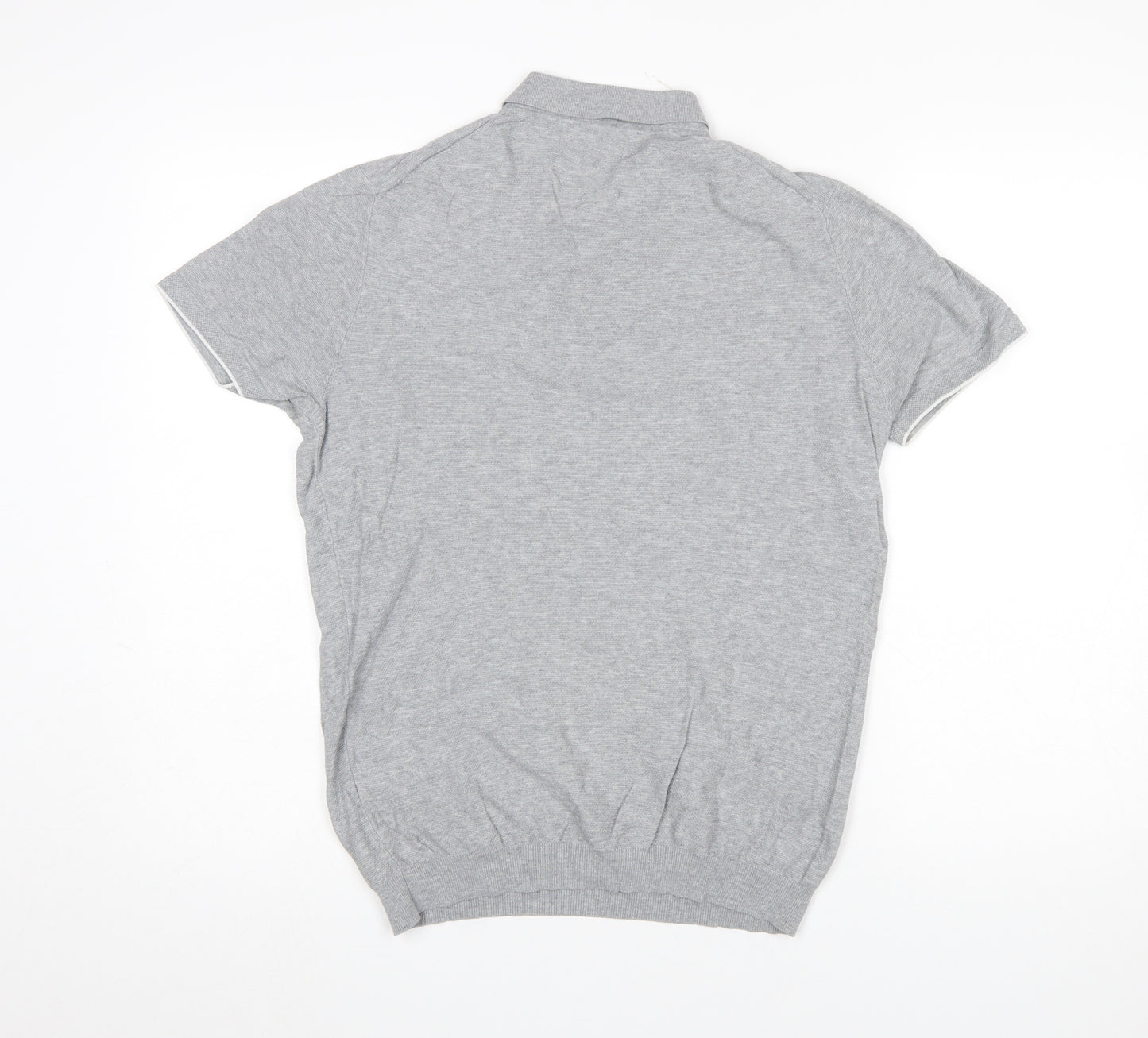 Massimo Dutti Men’s Grey Short Sleeve Cotton Polo Shirt M