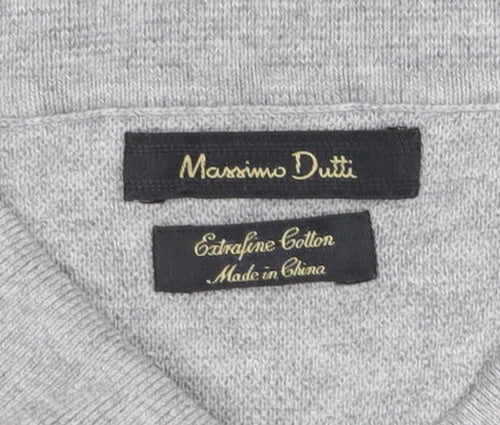 Massimo Dutti Men’s Grey Short Sleeve Cotton Polo Shirt M