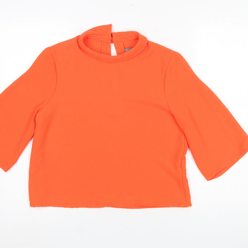 Vero Moda Womens Orange Cropped Blouse Size S High Neck 3/4 Sleeve