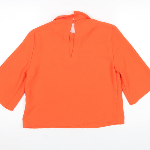 Vero Moda Womens Orange Cropped Blouse Size S High Neck 3/4 Sleeve