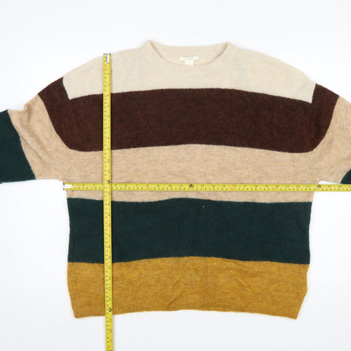 H&M Women’s Multicoloured Striped Chunky Knit Crew Jumper Size 8