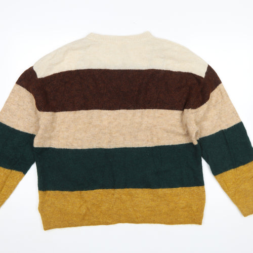 H&M Women’s Multicoloured Striped Chunky Knit Crew Jumper Size 8