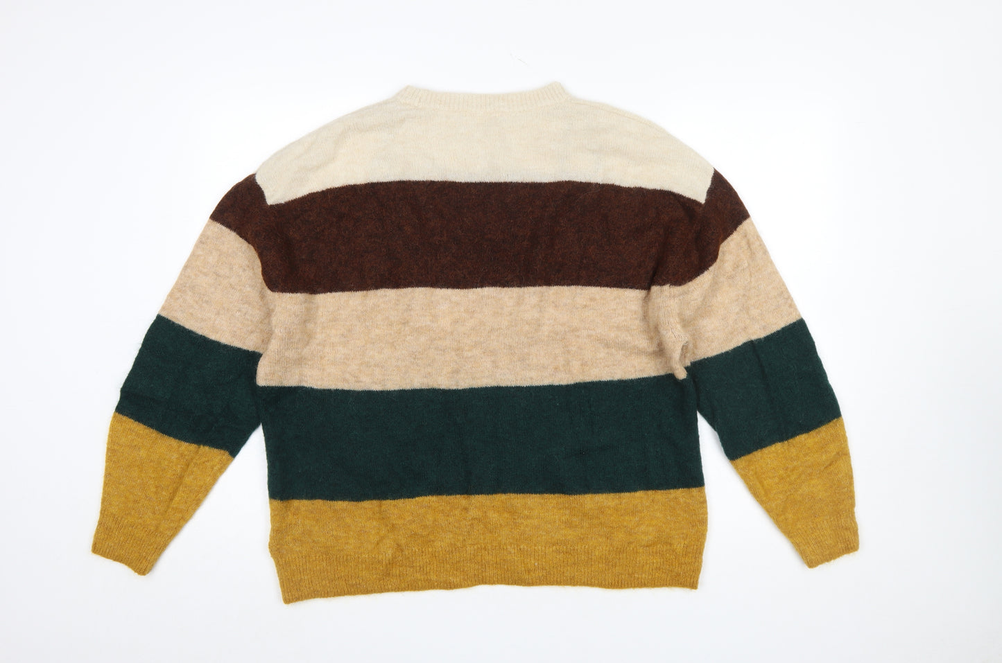 H&M Women’s Multicoloured Striped Chunky Knit Crew Jumper Size 8