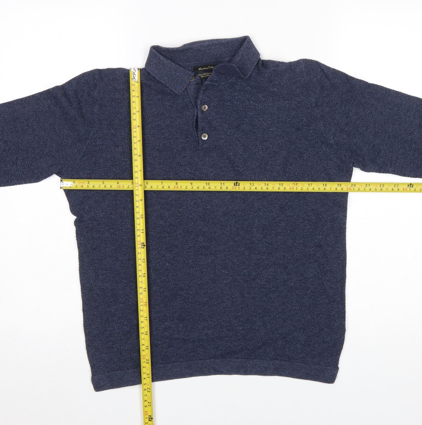 Massimo Dutti Men's Blue Cotton Silk Cashmere Long Sleeve Polo M