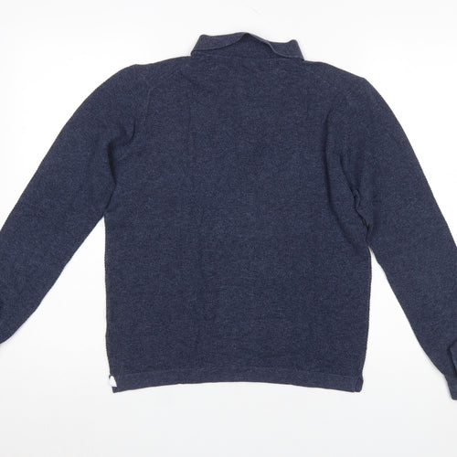 Massimo Dutti Men's Blue Cotton Silk Cashmere Long Sleeve Polo M