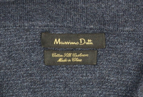 Massimo Dutti Men's Blue Cotton Silk Cashmere Long Sleeve Polo M