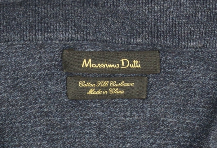 Massimo Dutti Men's Blue Cotton Silk Cashmere Long Sleeve Polo M