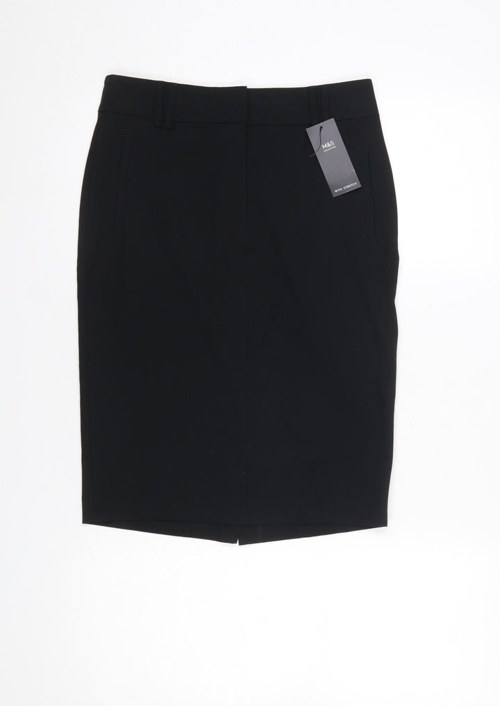 Marks and Spencer Womens Black Size 8 Pencil Stretch Work Skirt