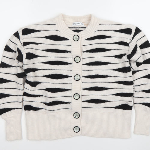 Gallery Women’s Ivory Black Striped Chunky Knit Cardigan Size S