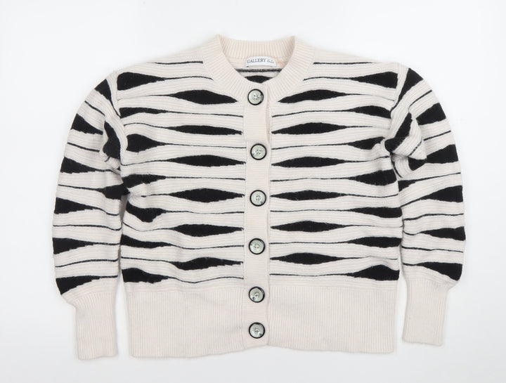 Gallery Women’s Ivory Black Striped Chunky Knit Cardigan Size S