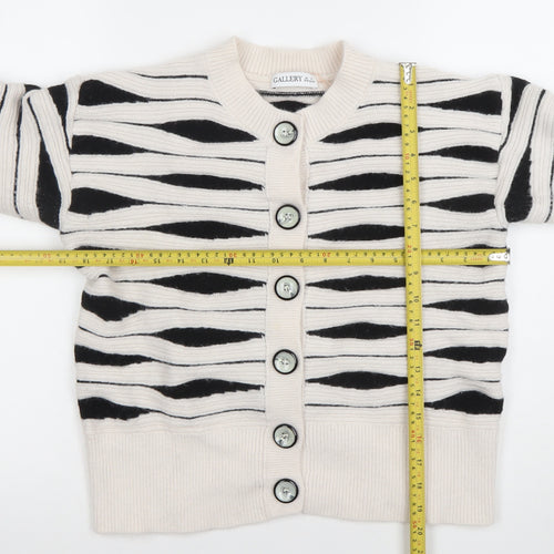Gallery Women’s Ivory Black Striped Chunky Knit Cardigan Size S