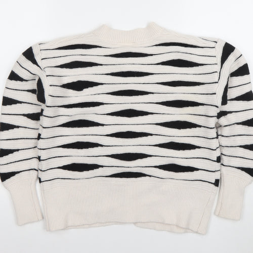 Gallery Women’s Ivory Black Striped Chunky Knit Cardigan Size S