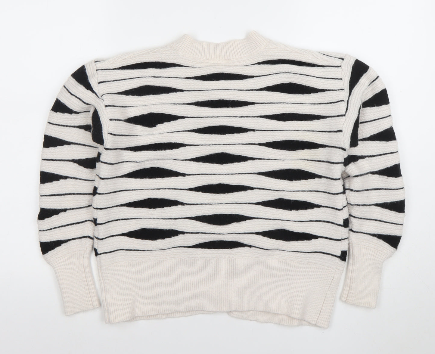 Gallery Women’s Ivory Black Striped Chunky Knit Cardigan Size S