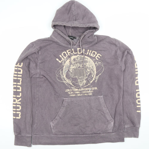 PrettyLittleThing Men's Grey Graphic Hoodie M Pullover World Tour